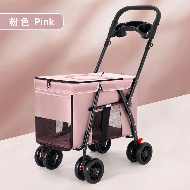 Pet Stroller Carrier Portable Foldable Pet Cart Cat Dog Four Wheeled Cart Pet Outing Cart With Sunroof