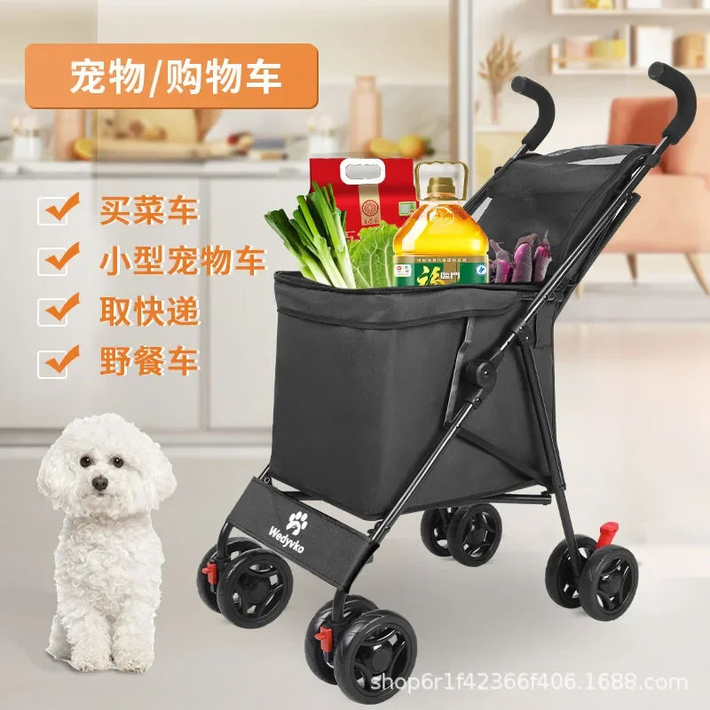 Pet Stroller Dog Cat Go Out Small and Medium Dog Portable Multi-function Folding Simple Travel Outdoor Shopping Cart Pet Carrier