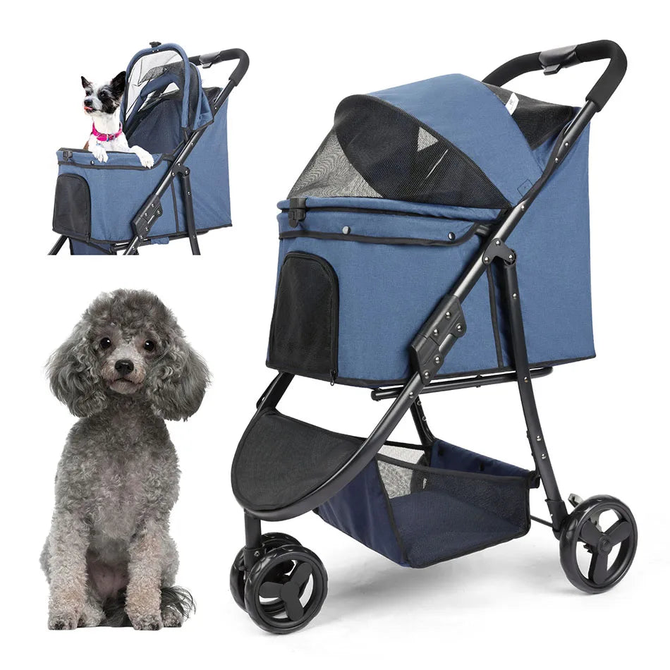 Pet Stroller Bag Travel Car Foldable 300lbs Foldable Collapsible Stroller for Dogs Cat ,3 Wheels Dog Puppy Stroller,Trolley