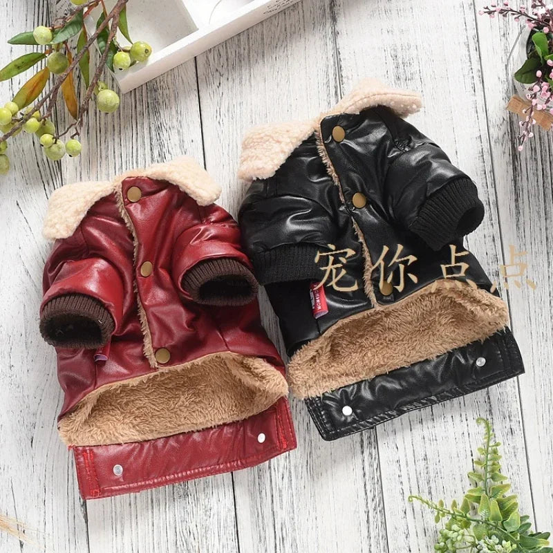 Leather Dog Coat Jacket Winter Dog Clothes Outfit Poodle Bichon Pomeranian Schnauzer Pug French Bulldog Clothing Warm Costumes