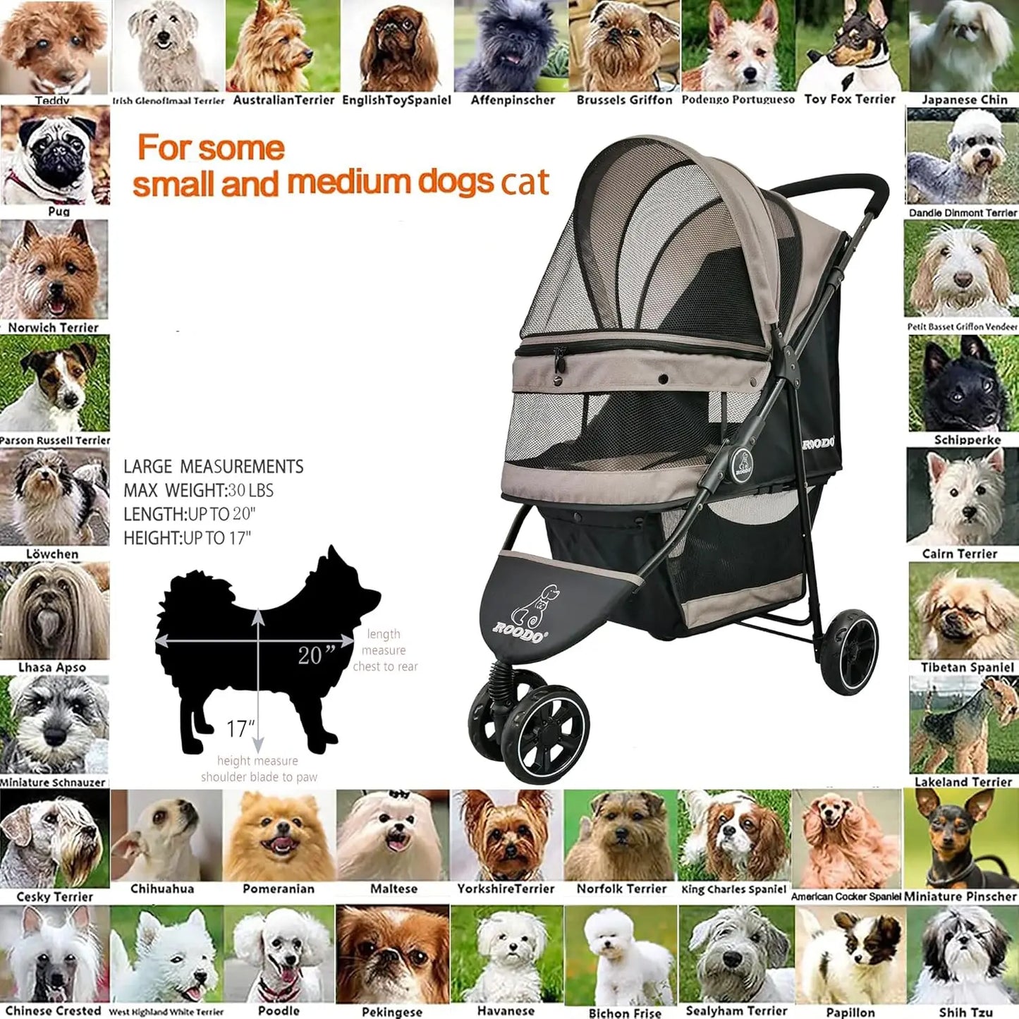 3Wheel Dog Stroller Cat Stroller Pet Stroller for Small Dogs and Cats,with Removable Liner Storage Basket and Cup Holder,Lightwe