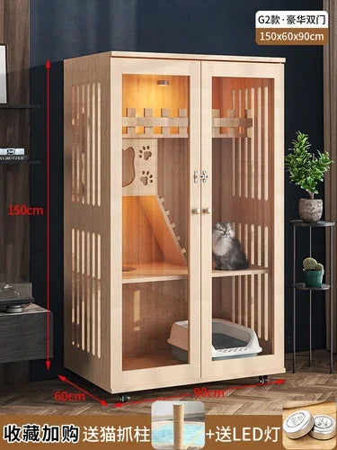 Solid wood cat villa cage luxury home indoor house super large space three story glass