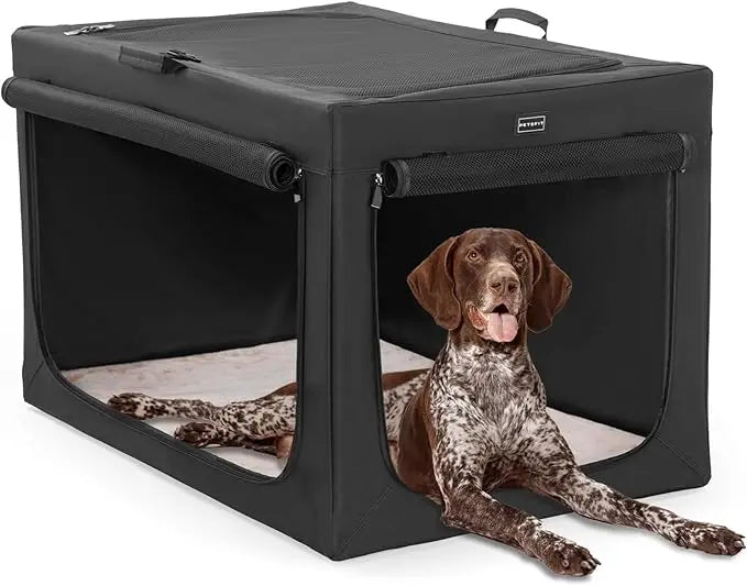 Petsfit 39.5 Inch Travel Dog Crate, Adjustable Design Soft Kennel with Chew Proof Mesh Windows & Thicken Mat, Ideal for Indoor