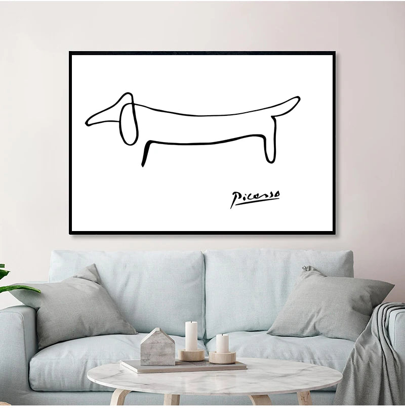 Picasso Abstract Painting One Stroke Nordic Poster Wall Art Canvas Dog Poster Black And White Wall Pictures Living Room Decor