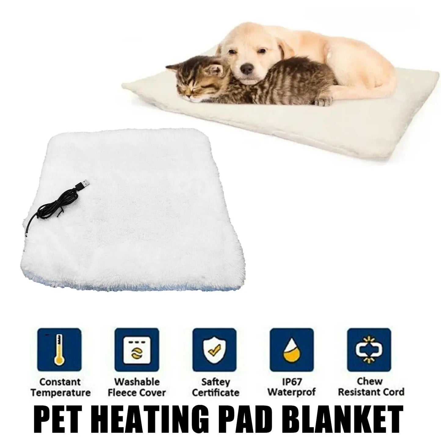 AiroPaws™ Pet Self-Heating Pad Dog Cat Winter Electric Blanket Warming Pad Plush Bed Cushion Thermal Mat USB Charging Hot Pet Accessories