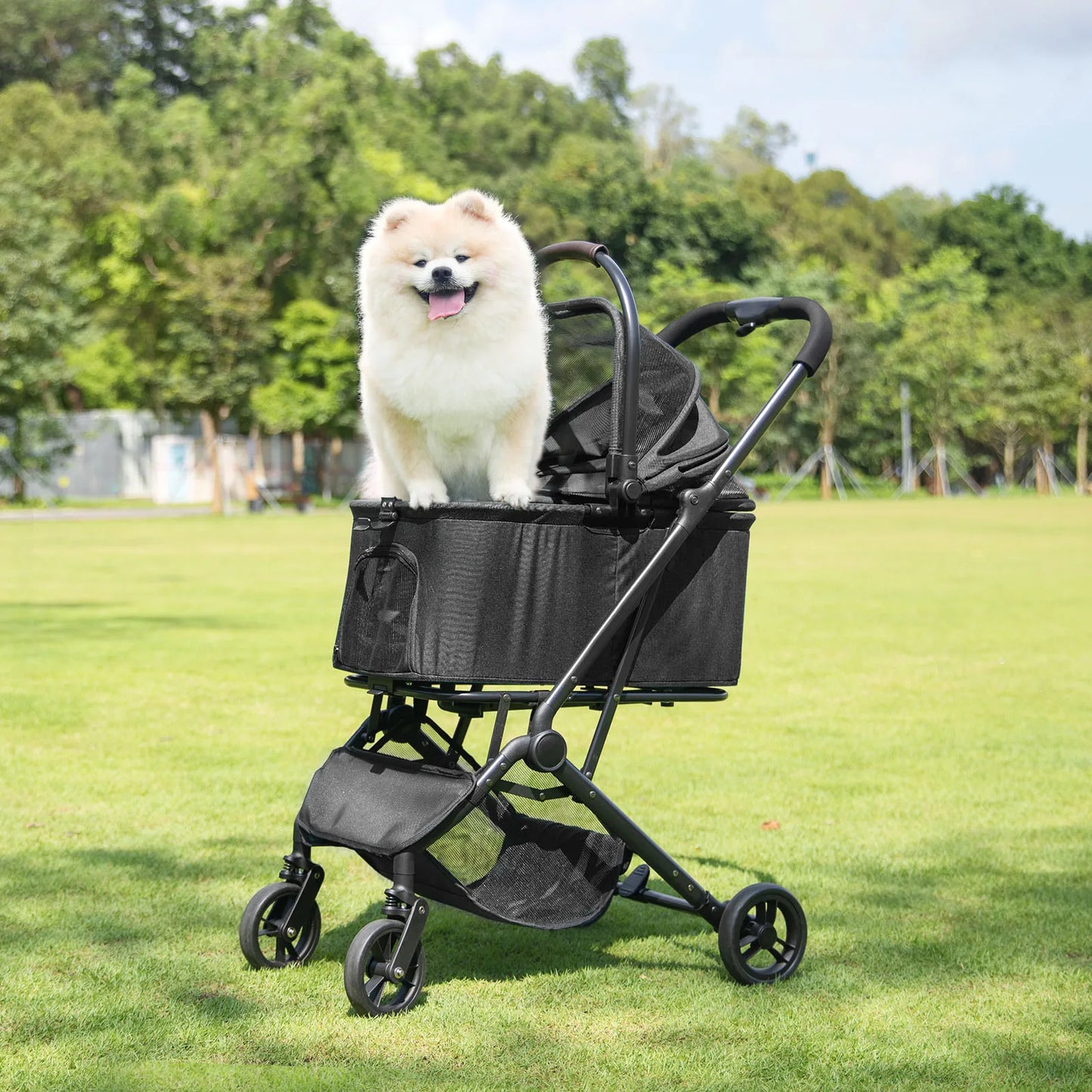 Pet Stroller Carrier Folding Dog Cat Travel Safe Breathable Portable Lightweight Smooth Ride Compact Design