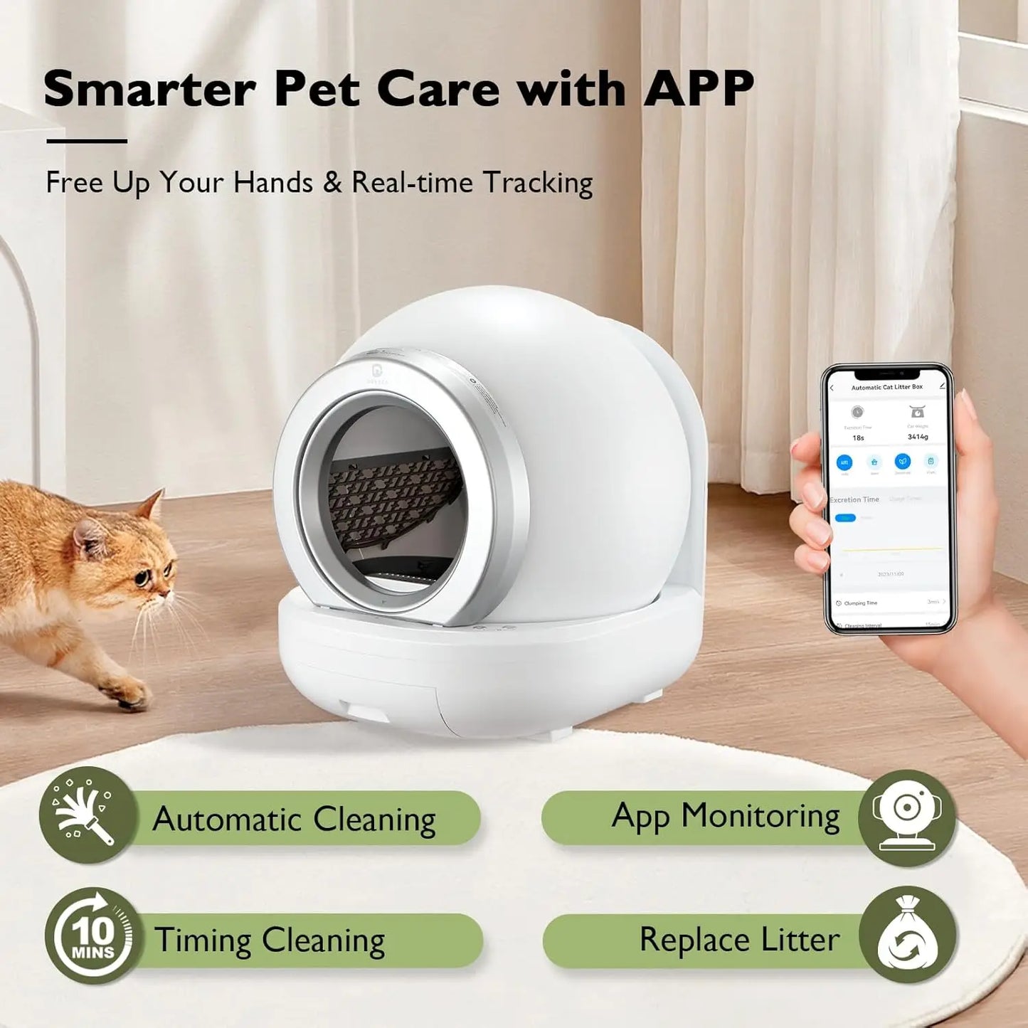 Self Cleaning Litter Box Automatic Cat Litter Box Self Cleaning Large Capacity for Multiple Cats APP Control/Low Noise/Safety