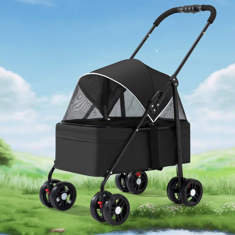 Pet Stroller Cat Teddy Baby Stroller Dogs Go Out with Hand Pulled Carts Lightweight and Foldable Outdoor Travel Small Pet Car