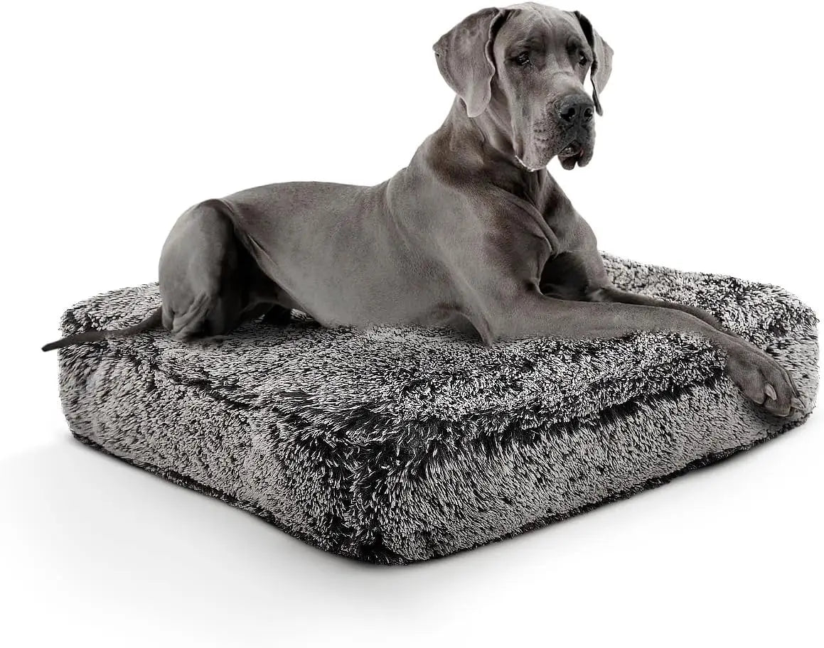 Rectangle Dog Bed - Extra Plush Faux Fur Dog Bean Bag Bed - Fluffy Dog Beds for Large Dogs