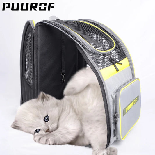 PUUROF Cat bag dog bag go out portable breathable backpack large capacity pet backpack four seasons general cat carrier cat bag