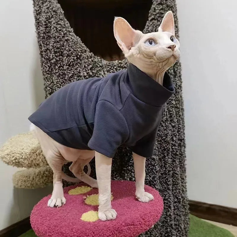 Winter Warm Sphynx Cat Clothes Turtleneck Hairless Kitten Jacket for Small Medium Dogs Cat Pajamas Soft Shirt Chihuahua Costumes