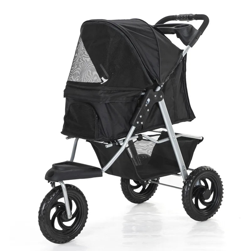 3 Wheel Pet Stroller Outdoor Portable Foldable Pet Cart Breathable Dog Trolley Load Bearing 15kg Pet Carrier