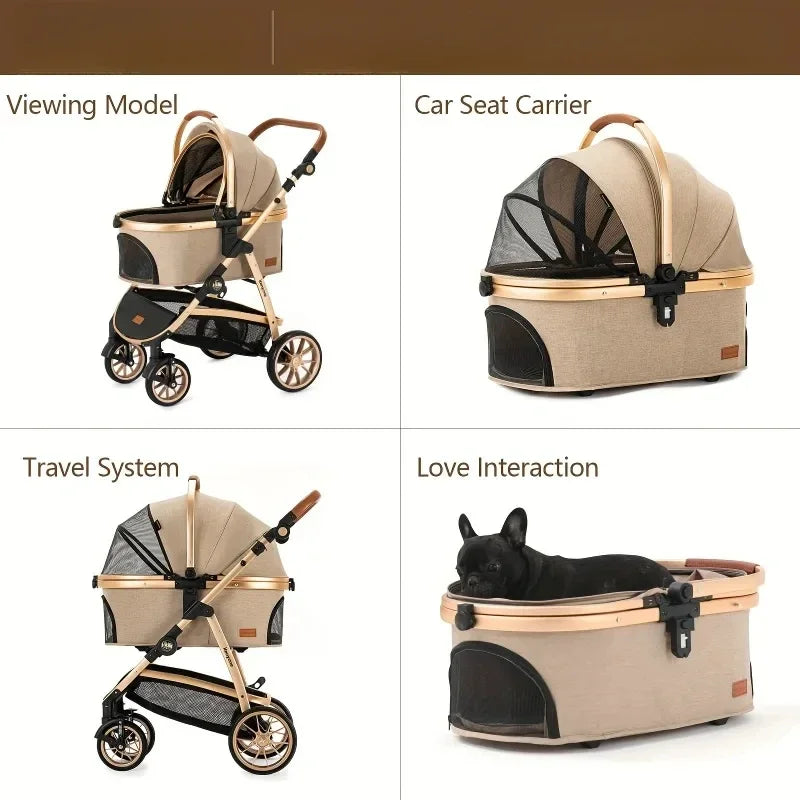 Pet Stroller 3 in 1 for Medium Small Size Dogs Luxury Large Cat Stroller Detachable Carrier for Puppy Kitty Doggie