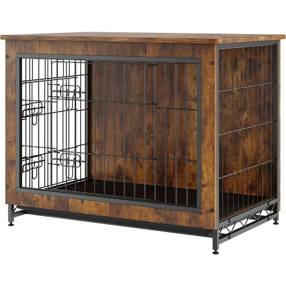 Pets Dogs 32 Inch Wooden Dog Crate With Double Doors Cages |-f-| Houses and Fencing Large Dog House for Big Dogs Rustic Brown