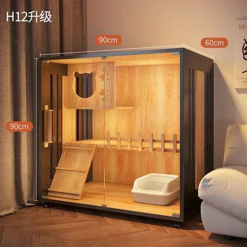 Solid Wood Cat Cage Home Indoor Super Large Free Space Catteryt Nest Cat House  Cabinet Double Layer Three Layer  Villa