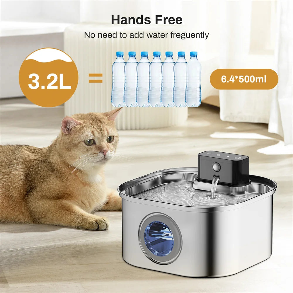 3.2Lstainless steel wireless charging cat and dog water fountain rechargeable automatic induction cycle filter pet drinking bowl