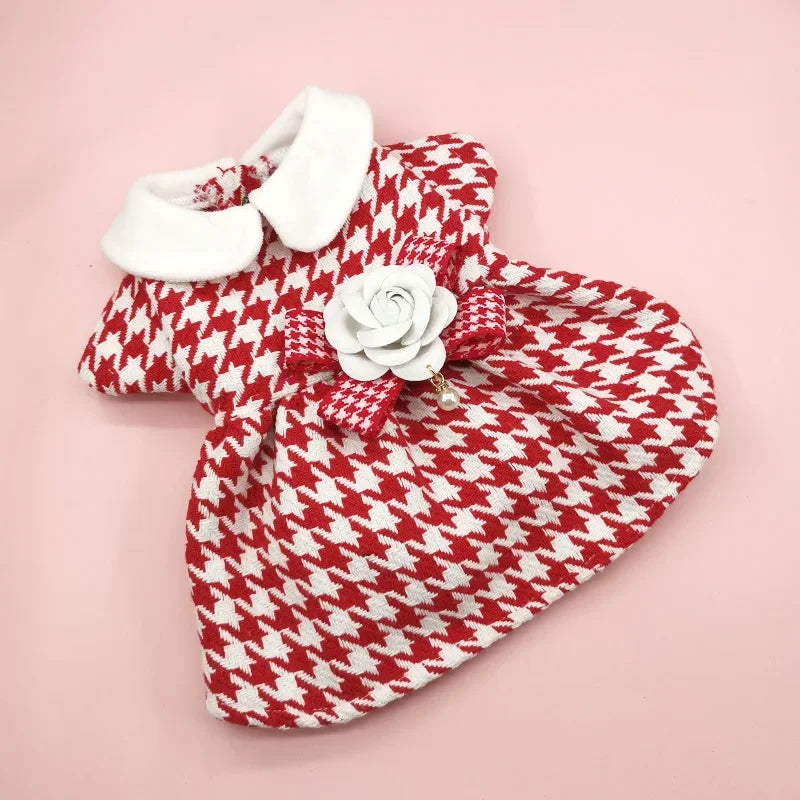 Pet Tweed Dress Spring Autumn Jackets Dog ClothesTeddy Bear Schnauzer Puppy Cat Warm Pet Clothes Dog Christmas Clothes