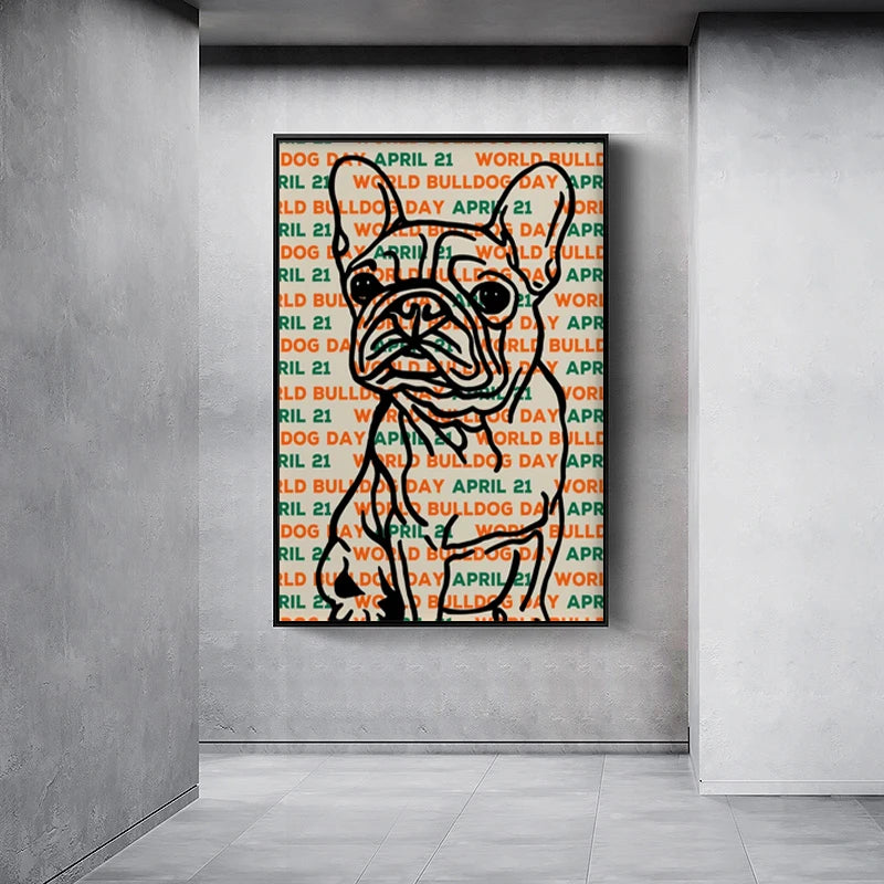 World Bulldog Day April 21 Poster Canvas Print Poster Contemporary Painting Adorable Wall Decor Aesthetic Wall Art for Home Room