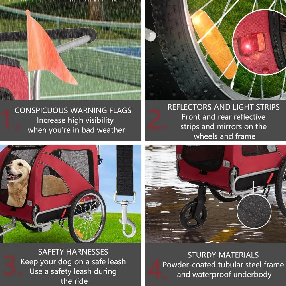 Pet Strollers, Dog Cart for Large, Bicycle Trailer with Jogger and Stroller, Quick Set-up and Fold Down with Pet Strollers