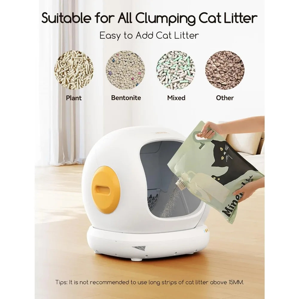 Self-Cleaning Cat Litter Box, 75L Extra Large Open Automatic Cat Litter Box for Multi Cats, Integrated Safety Protection