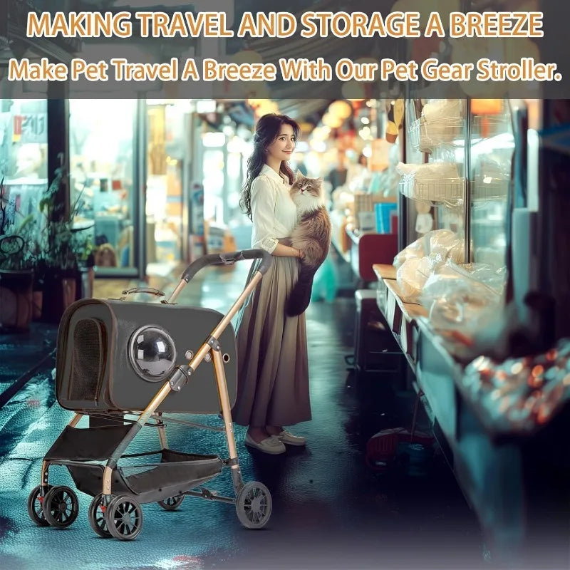 Pet Stroller 3 in 1 Dog Stroller for Medium Small Size Dogs, Foldable Pet Travel Carrier with Detachable Carrier Storage Basket