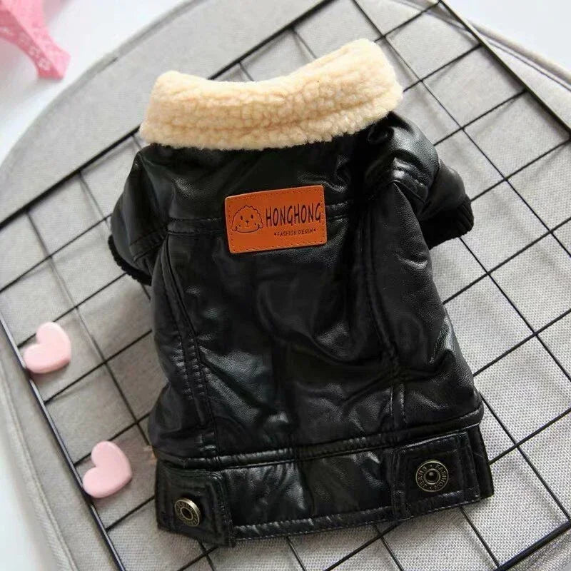 Leather Dog Coat Jacket Winter Dog Clothes Outfit Poodle Bichon Pomeranian Schnauzer Pug French Bulldog Clothing Warm Costumes