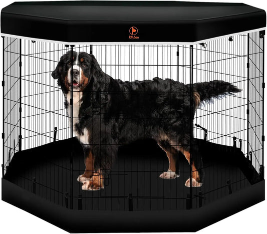 PJYuCien Dog Playpen - 8 Panels 42 inchH Metal Foldable Exercise Pen, Pet Fence Puppy Crate Kennel Indoor Outdoor with Top