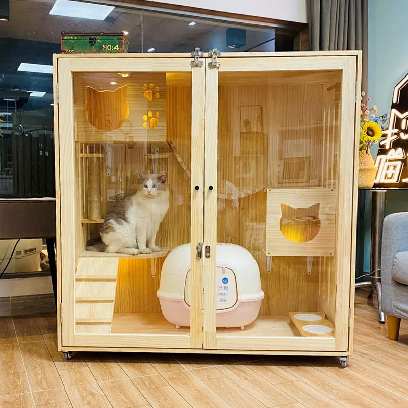 Solid Wood Cat Villa Cattery Luxury Nest Breeding Cage   Display Cabine  Hotel Cat Apartment Cat House