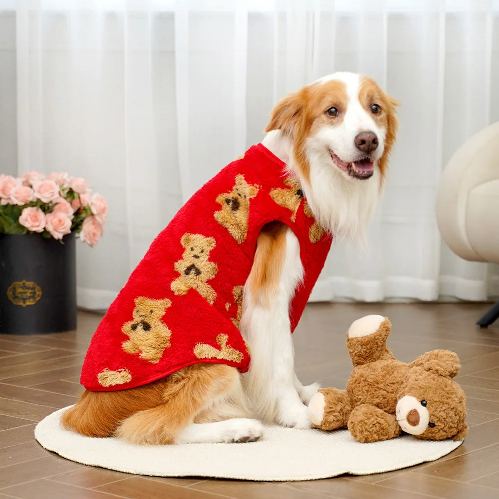 3XL-8XL Cute Bear Pattern Dog Sweater for Large Dogs, Winter Big Dog Clothes Warm Fleece Pullover Coat Cold Weather Vest Pitbull