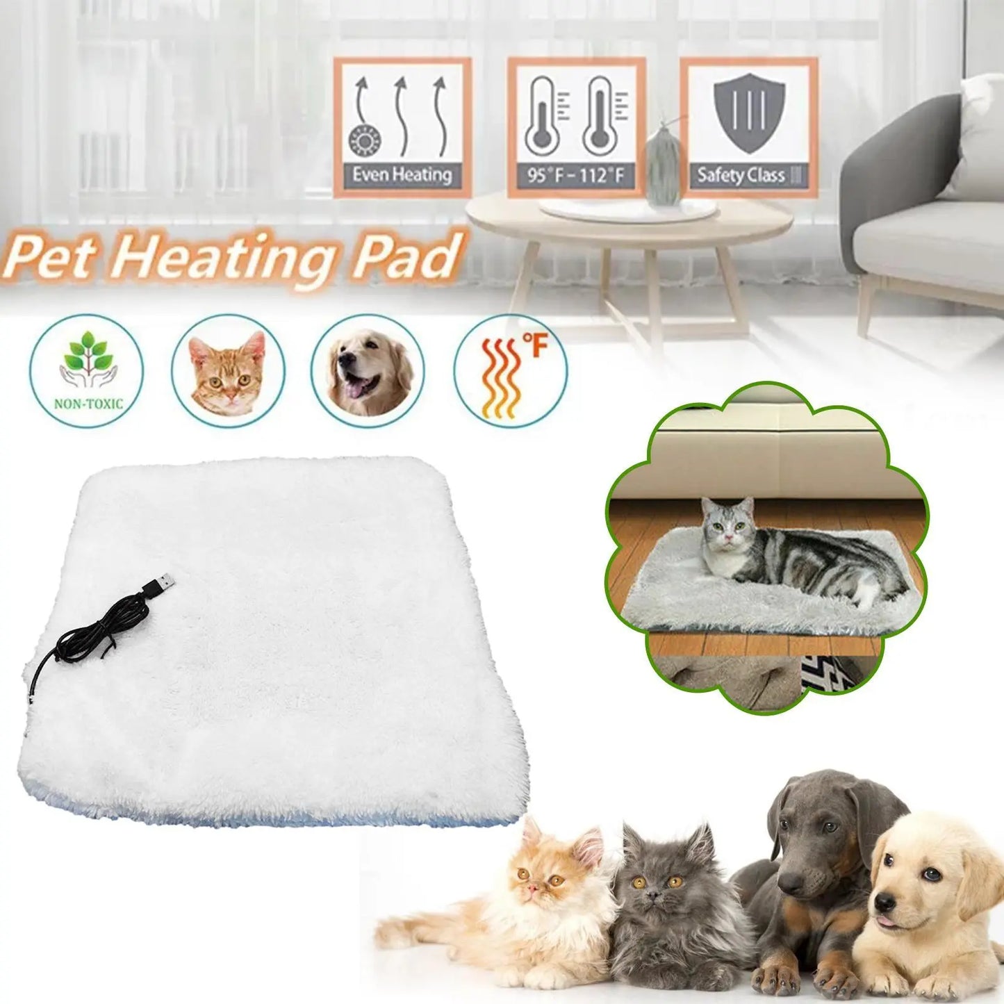 AiroPaws™ Pet Self-Heating Pad Dog Cat Winter Electric Blanket Warming Pad Plush Bed Cushion Thermal Mat USB Charging Hot Pet Accessories