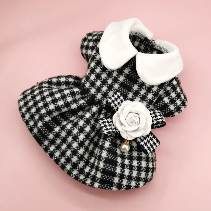 Pet Tweed Dress Spring Autumn Jackets Dog ClothesTeddy Bear Schnauzer Puppy Cat Warm Pet Clothes Dog Christmas Clothes