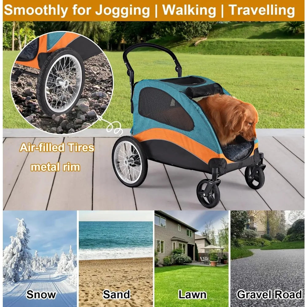 Pet Strollers, Pet Dog Jogger Wagon Foldable Cart,Pet Stroller with Adjustable Handle, Dog Stroller for Medium and 2 Dogs,