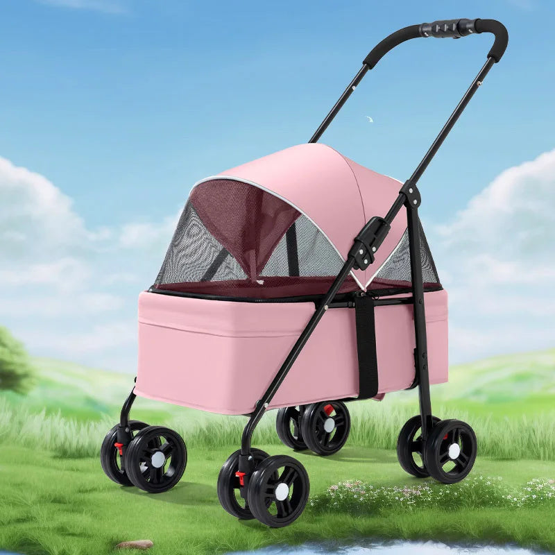 Pet Stroller Cat Teddy Baby Stroller Dogs Go Out with Hand Pulled Carts Lightweight and Foldable Outdoor Travel Small Pet Car