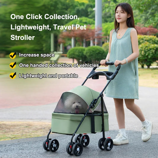 Pet Stroller Cat Teddy Baby Stroller Dogs Go Out with Hand Pulled Carts Lightweight and Foldable Outdoor Travel Small Pet Car