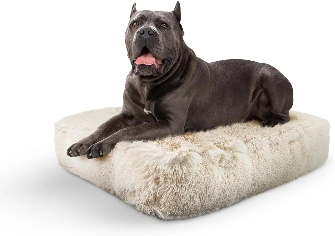 Rectangle Dog Bed - Extra Plush Faux Fur Dog Bean Bag Bed - Fluffy Dog Beds for Large Dogs