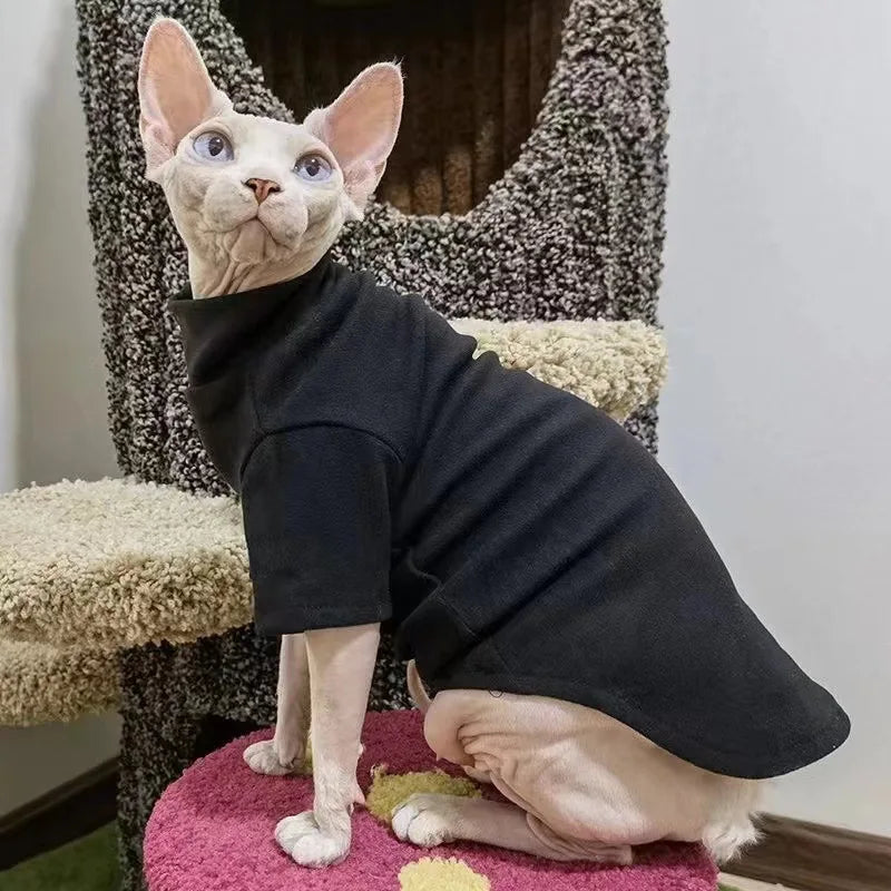 Winter Warm Sphynx Cat Clothes Turtleneck Hairless Kitten Jacket for Small Medium Dogs Cat Pajamas Soft Shirt Chihuahua Costumes