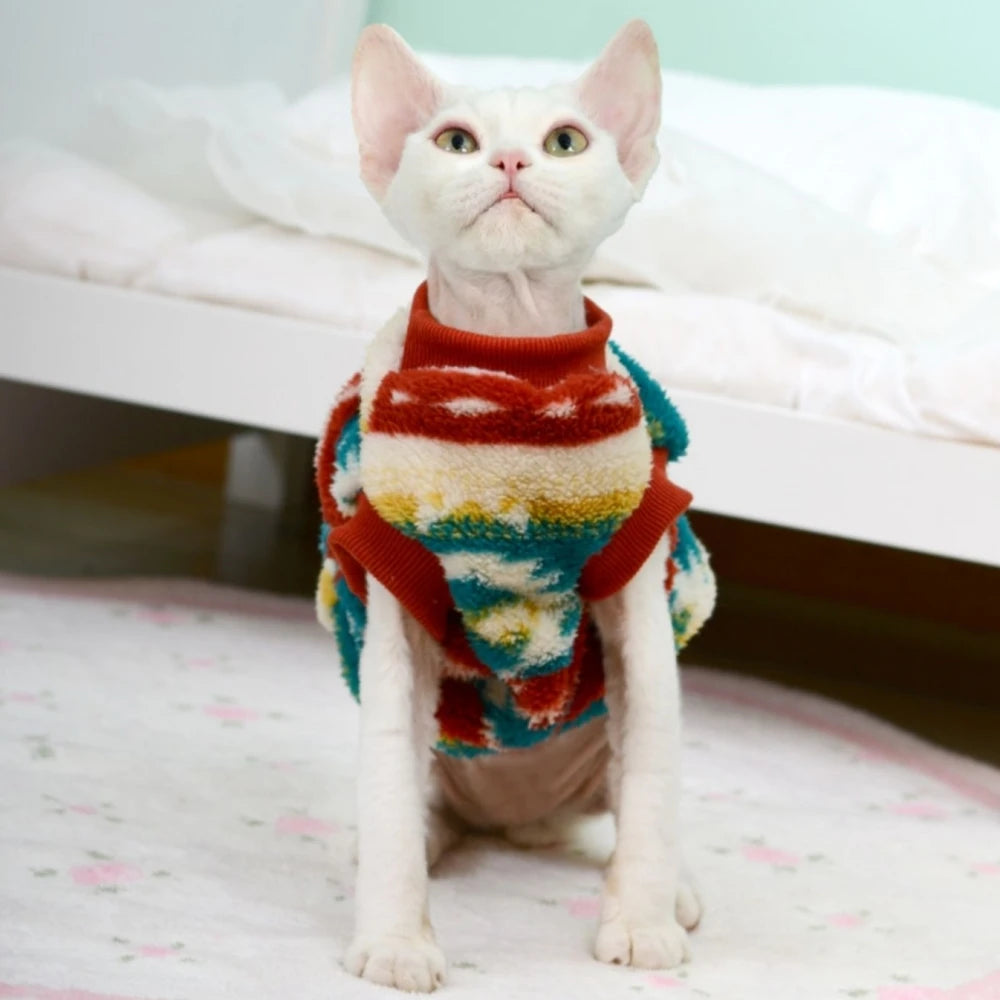 Sphynx Cat Christmas New Year Sweater Hairless Cat Warm Fleece Vest in Winter Red Grey Thick Coat for Kittens Cat Supplies