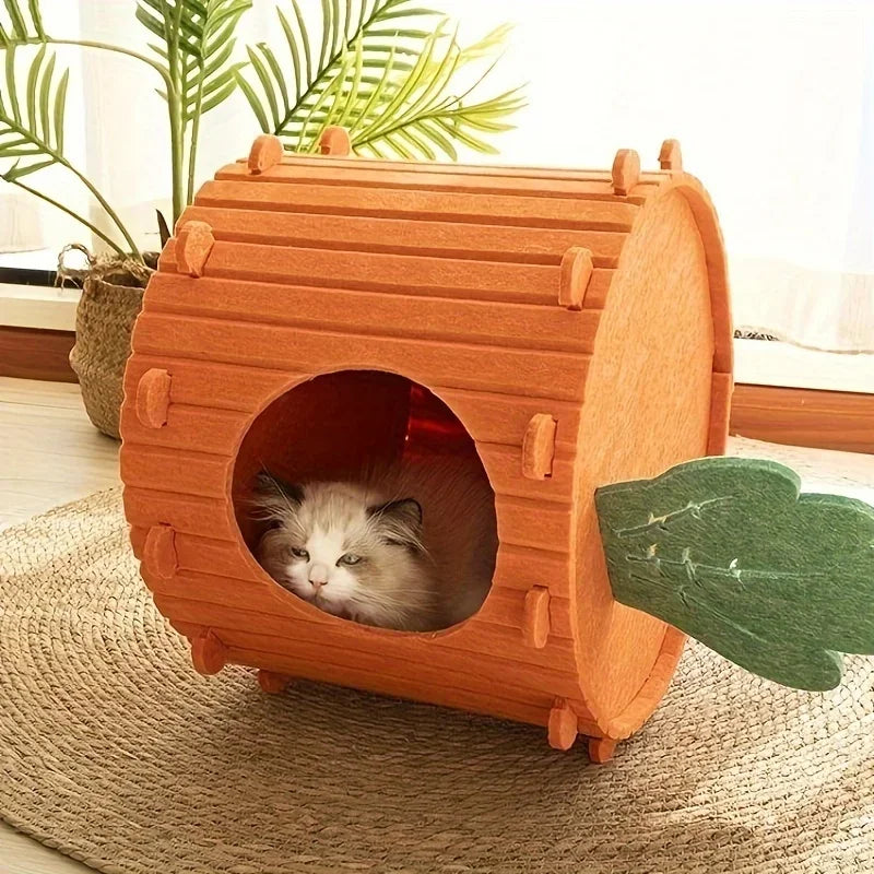 1pc Carrot-shaped Cat Bed, Warm and Comfortable Bunny Bed, Semi-enclosed Pet Cave Nest Small Pet House / Pet Bed