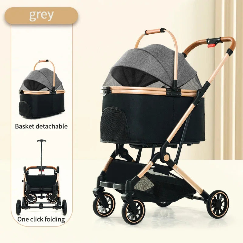 Pet Stroller,4 In 1 Pet Stroller, Folding Light Weight Cat &Dog Stroller With Detachable Carrier, 180° Reversible Canopy