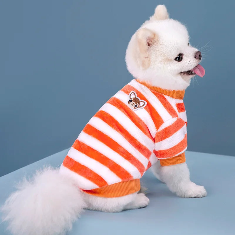 Plush Clothes Pet Sweaters, Cute Pet Clothes, Autumn and Winter Rainbow Stripes, Two Feet Warm, Teddy Cat, Dog Pet Supplies