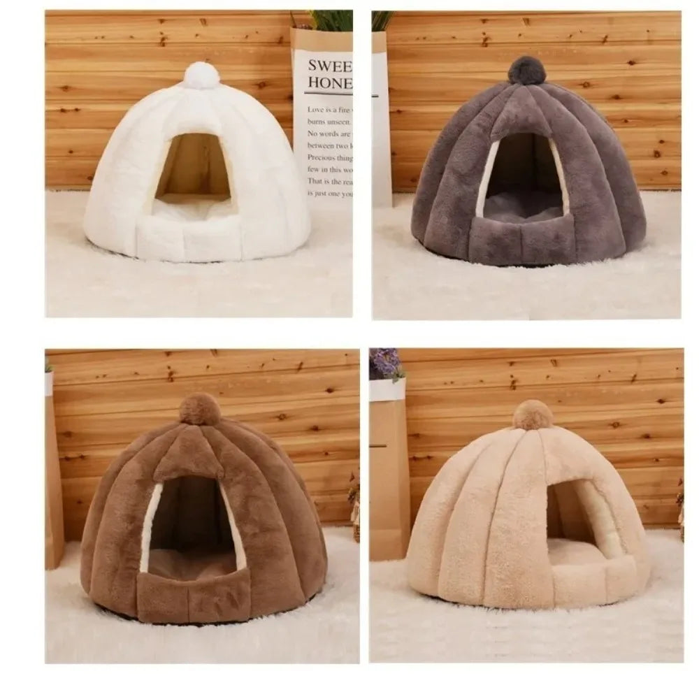 Winter Warm Semi-closed Cat House Removeable Kennel Nest Pet Basket Soft Comfortable Kitten Sleeping Pet Nest Cat and Dog Home