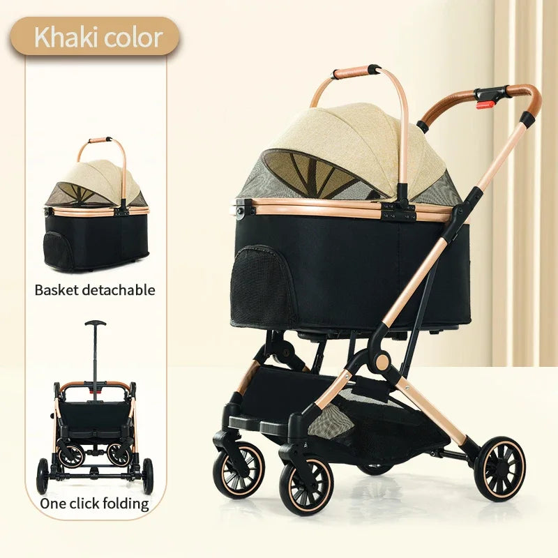 Pet Stroller,4 In 1 Pet Stroller, Folding Light Weight Cat &Dog Stroller With Detachable Carrier, 180° Reversible Canopy