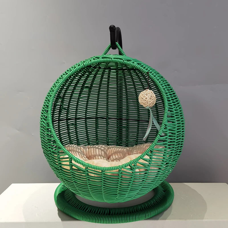 Rattan Cat Litter Mat Hanging Basket Hammock Semi-enclosed Removable Washable Cat Bed Pet Supplies Cat Beds Kitten Villa