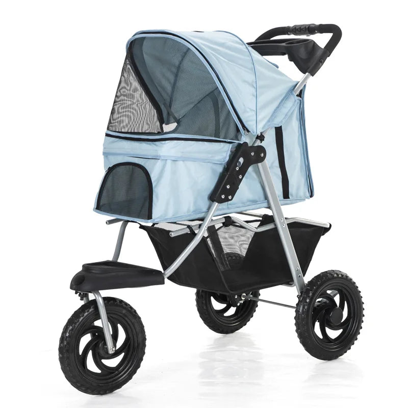 3 Wheel Pet Stroller Outdoor Portable Foldable Pet Cart Breathable Dog Trolley Load Bearing 15kg Pet Carrier