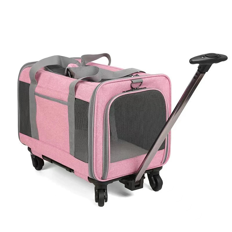 2024 Hot Sell Airline Approved Best Large on Wheels Stroller Trolley Pet Rolling Pet Bag Dog Cat Carrier With Wheels Custom Logo