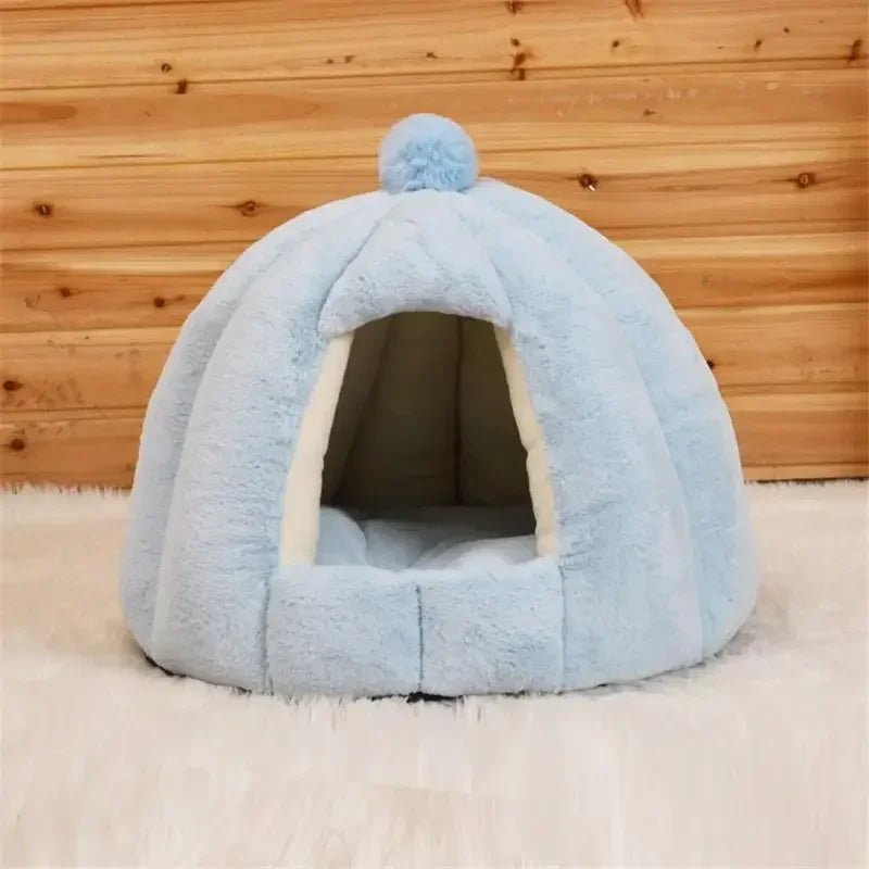 Winter Warm Semi-closed Cat House Removeable Kennel Nest Pet Basket Soft Comfortable Kitten Sleeping Pet Nest Cat and Dog Home