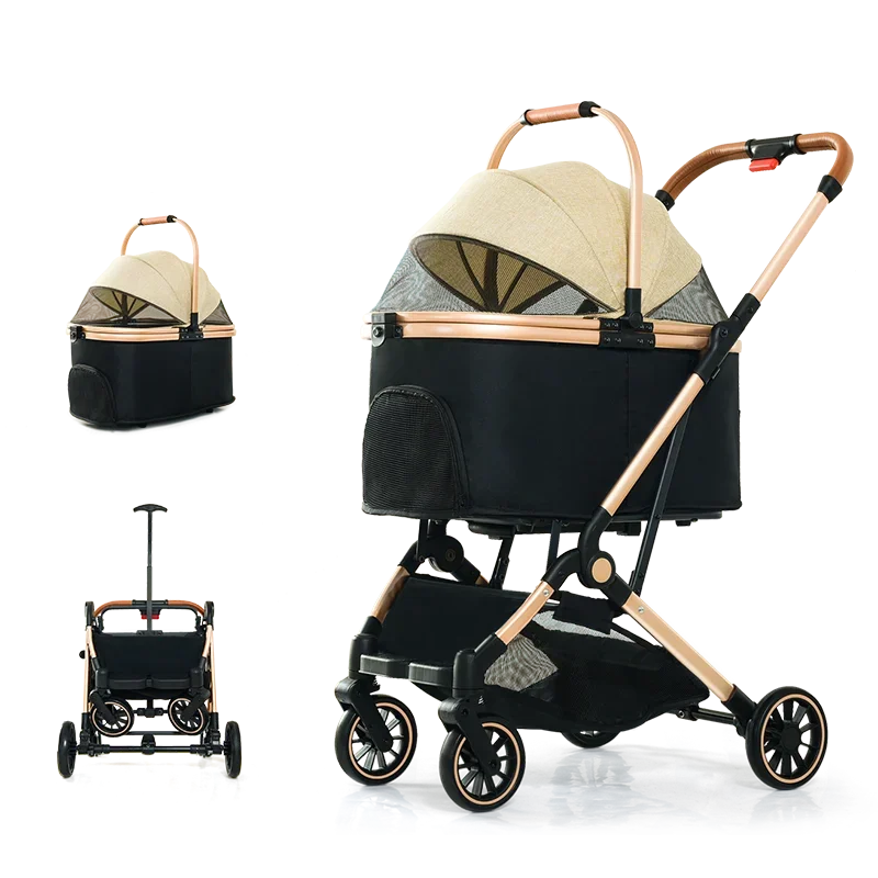 Pet Stroller,4 In 1 Pet Stroller, Folding Light Weight Cat &Dog Stroller With Detachable Carrier, 180° Reversible Canopy