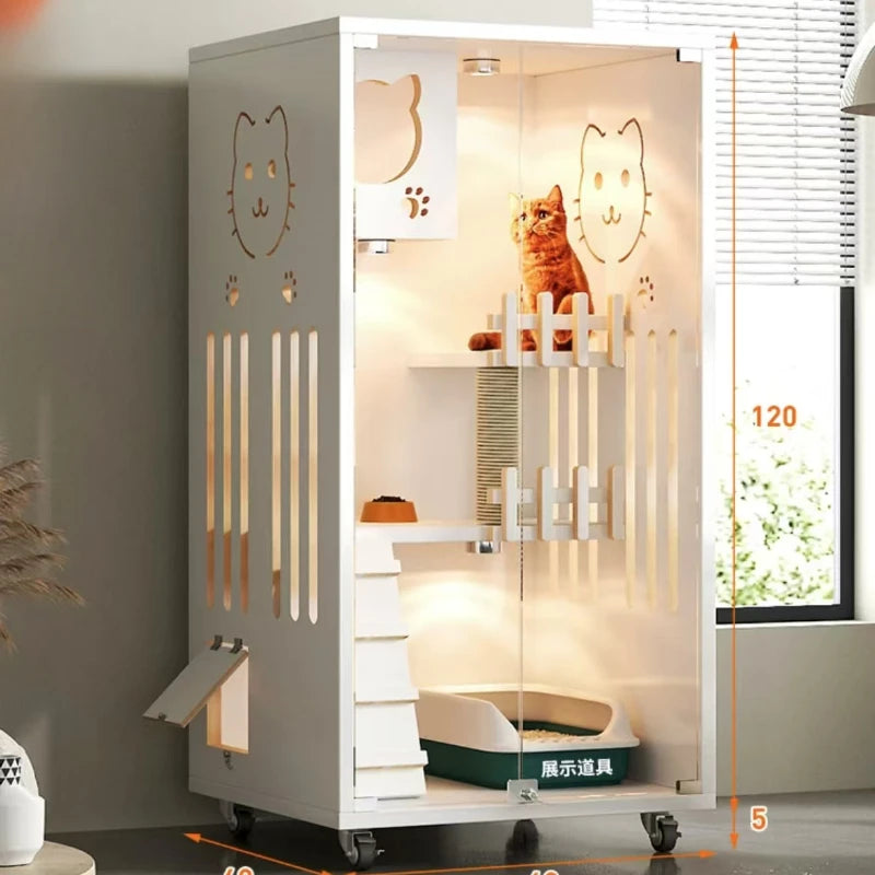 Solid Wood Large Cat Cage House Cattery Three-layer Home Breeding Cat Cabinet Indoor Wooden Luxury Cat Villa