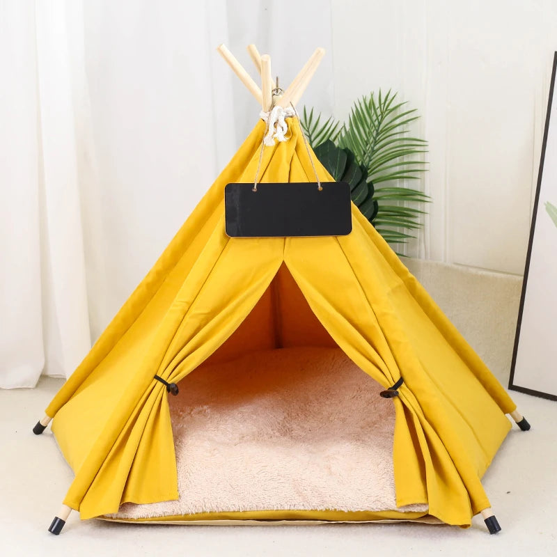 Pet Tent House with Plush Thick Cushion for Dogs and Cats, Winter Warm Puppies Bed House Indoor Pet Cat Teepee Washable