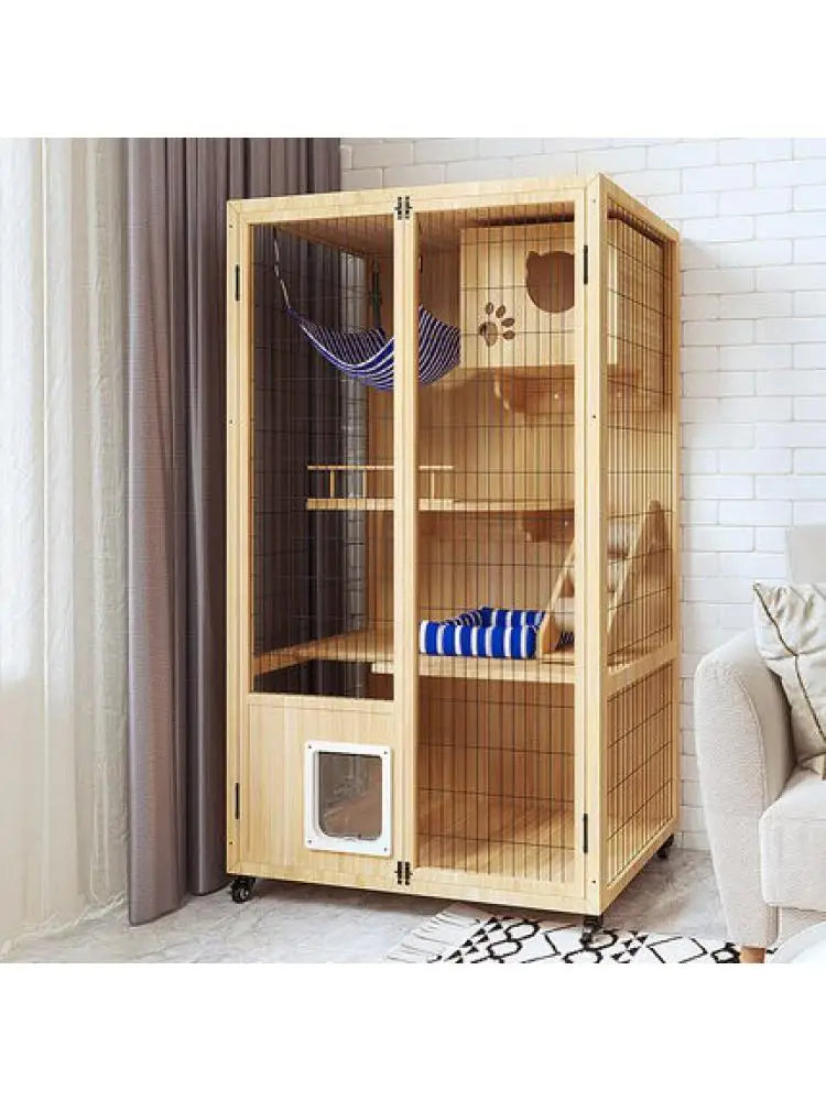 Solid Wood Cat Villa, Cat Cage, Large Space Cat Litter, Luxury Home Indoor Double-Layer Cat House